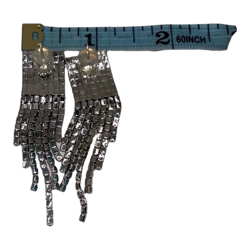 Alexa Rae Bar Dangle Sparkly Rhinestone Blue Earrings Ice Blue Silver Back - Picture 5 of 5